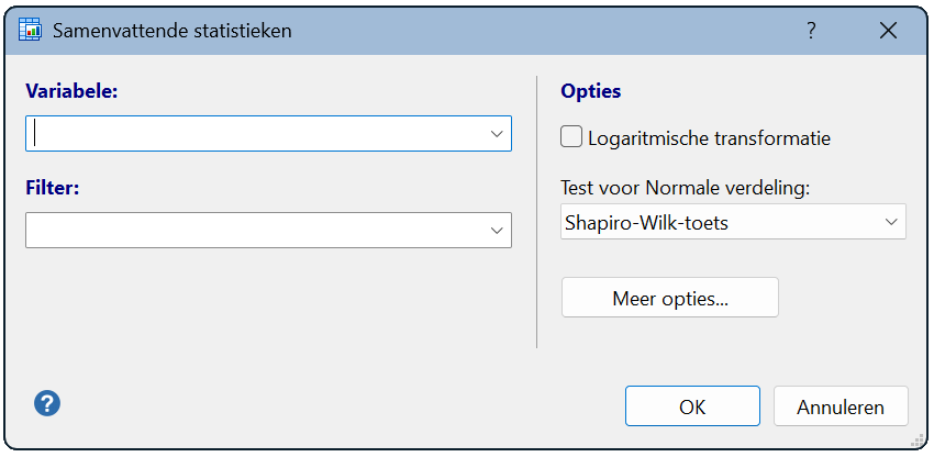 Dialoogvenster voor Samenvattende statistieken