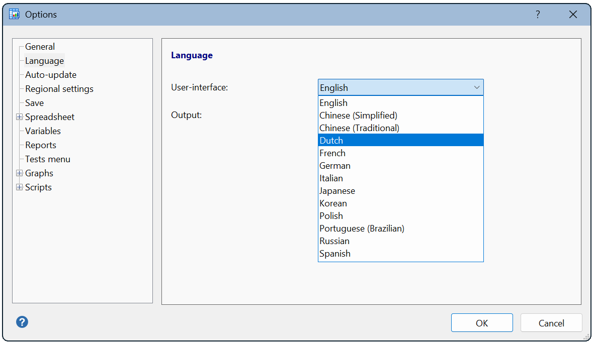 Taalkeuze in MedCalc