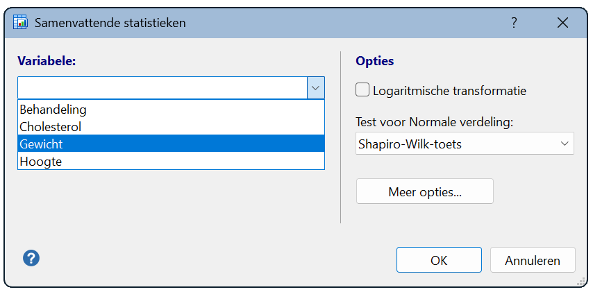 Selecteer een variabele uit de lijst